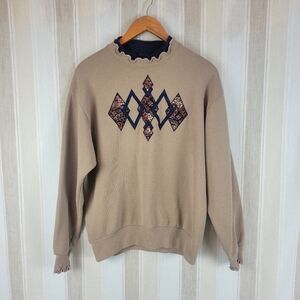 Vintage Jerzees Grannycore‎ Crewneck Sweatshirt Tan Quilted Size Medium